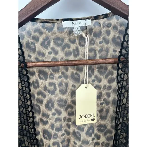 JODIFL Leopard Print Tiered Open Front Sheer Duster Women's Size Small NEW!!! - Picture 5 of 5